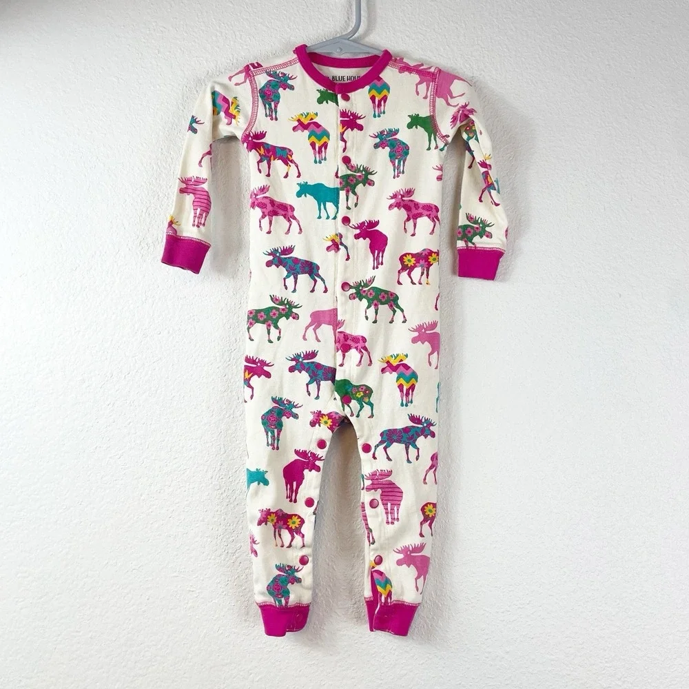 Little Blue House Pajamas Baby Girls 18-24M Pink Moose One Piece Cotton Footed